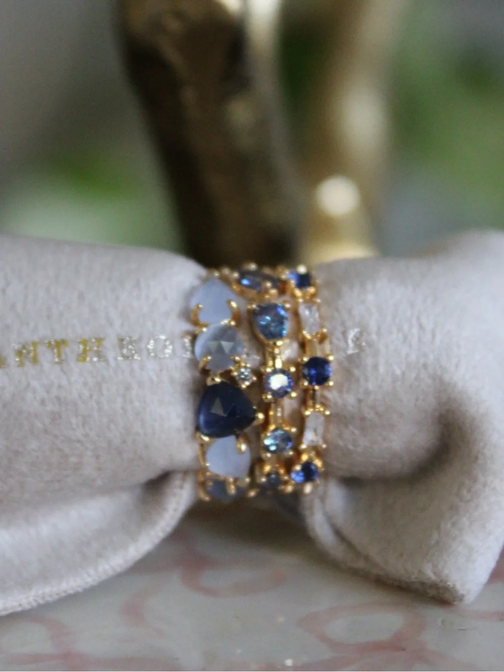 Anthropologie SEP September Birthstone Blue Crystal Gold-Plated Ring Size 5
